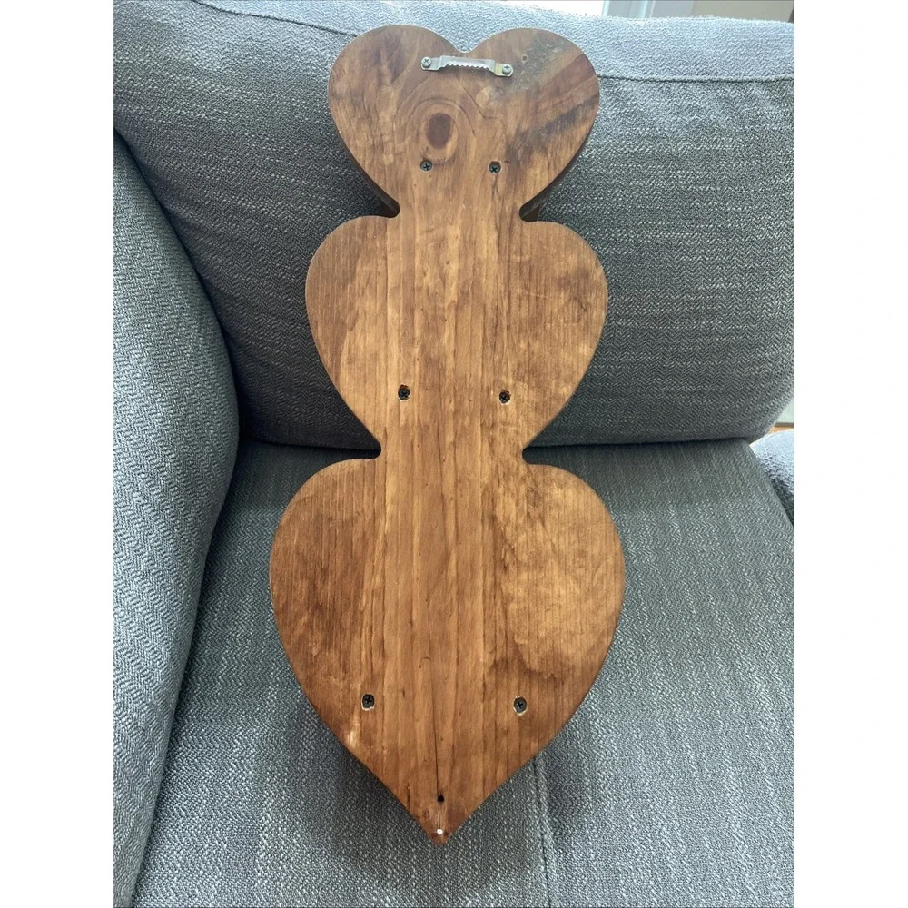 Vintage 3 Tier Wooden Heart Shaped Wall Shelf W/Peg Cottagecore Granny